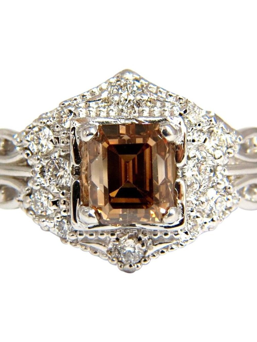 1.39ct NATURAL FANCY BROWN EMERALD CUT DIAMOND RING VS2 VICTORIAN DECO*